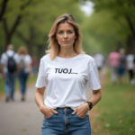 balti marškinėliai su spauda