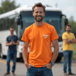 oranžiniai marškinėliai su spauda