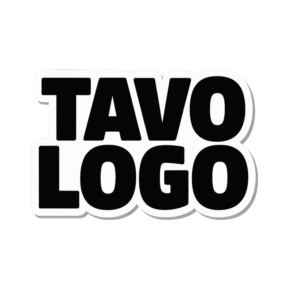 Lipdukas pagal individualią formą su baltu tekstu „TAVO LOGO“, demonstruojantis prekės ženklo klijavimo galimybes.
