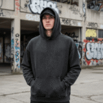 vintage dzemperis su spauda ir kapišonu