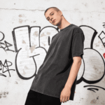 Acid Wash marškinėliai vyrams su spauda, oversize, juoda spalva