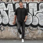 Vyriški oversize marškinėliai, vintažinis plovimas, pilnu ūgiu