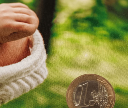 Sintetinės drobės tekstūra ir ekologiškos spaudos detalės iš arti.