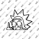 Automobilių lipdukas Rikas ir Mart rodo pirštus - juodas vinilas